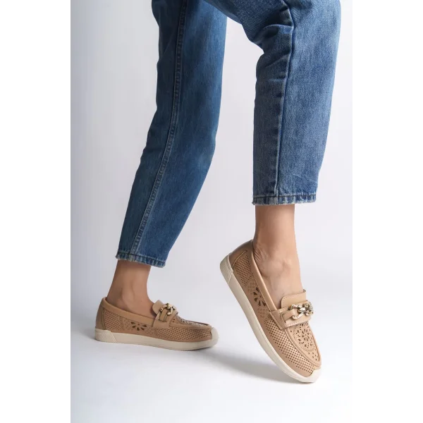 LAYLA Bağcıksız Ortopedik Rahat Taban Çiçek Desenli Kadın Babet Ayakkabı  CKT - Ten