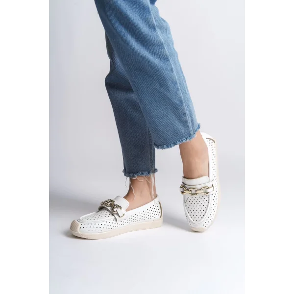 LAYLA Bağcıksız Ortopedik Rahat Taban Kalp Desenli Kadın Babet Ayakkabı  CKT - Beyaz