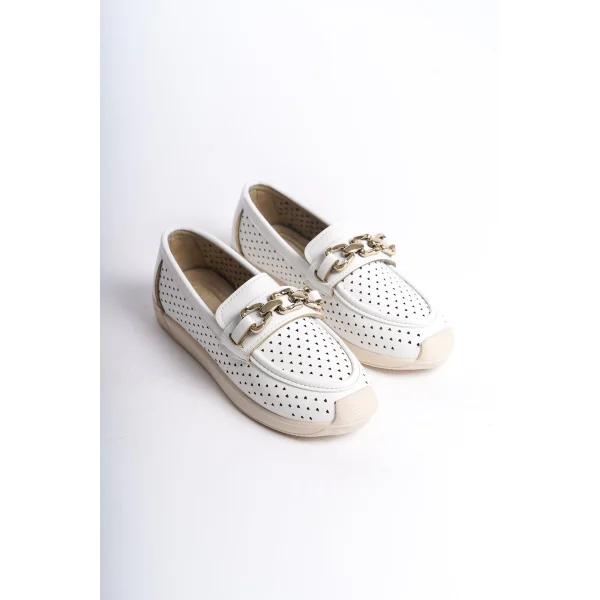 LAYLA Bağcıksız Ortopedik Rahat Taban Kalp Desenli Kadın Babet Ayakkabı  CKT - Beyaz