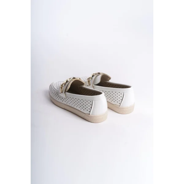 LAYLA Bağcıksız Ortopedik Rahat Taban Kalp Desenli Kadın Babet Ayakkabı  CKT - Beyaz