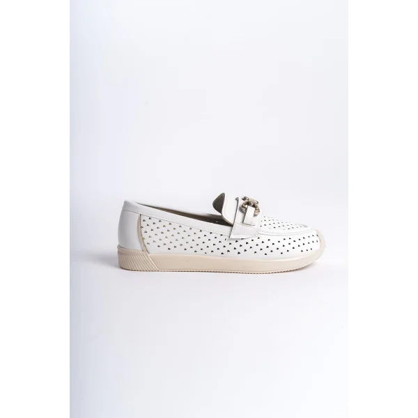 LAYLA Bağcıksız Ortopedik Rahat Taban Kalp Desenli Kadın Babet Ayakkabı  CKT - Beyaz