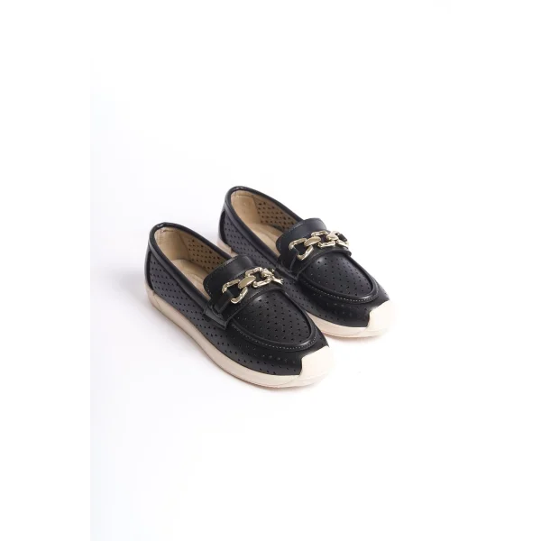 LAYLA Bağcıksız Ortopedik Rahat Taban Kalp Desenli Kadın Babet Ayakkabı CKT - Siyah