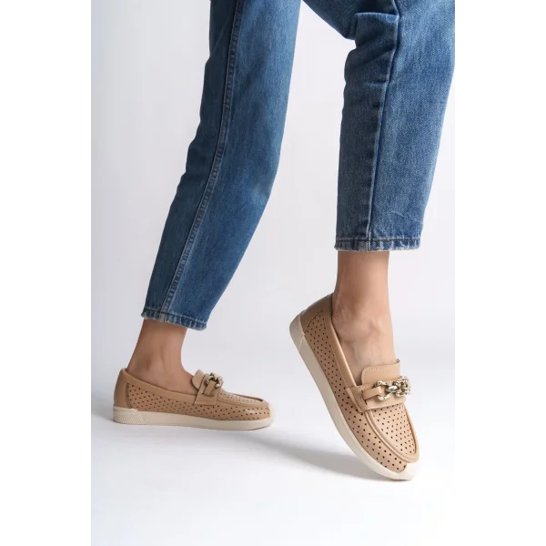 LAYLA Bağcıksız Ortopedik Rahat Taban Kalp Desenli Kadın Babet Ayakkabı CKT - Ten