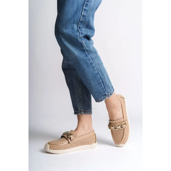 LAYLA Bağcıksız Ortopedik Rahat Taban Kalp Desenli Kadın Babet Ayakkabı CKT - Ten