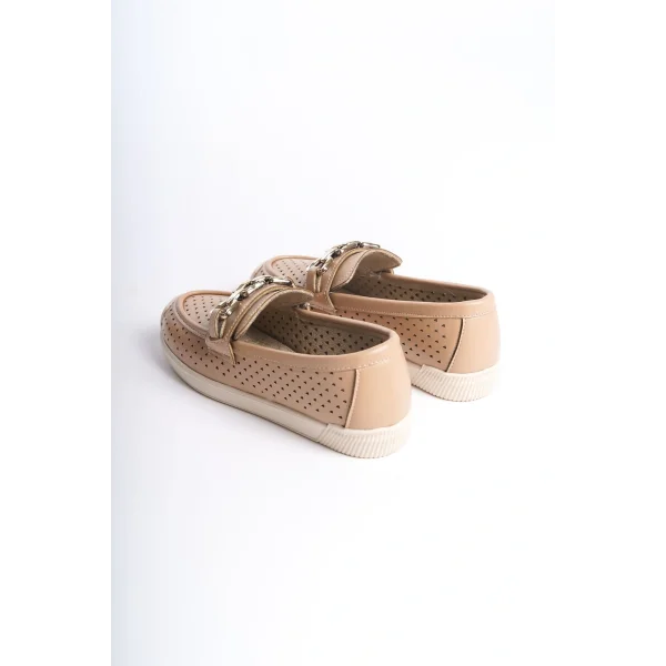 LAYLA Bağcıksız Ortopedik Rahat Taban Kalp Desenli Kadın Babet Ayakkabı CKT - Ten