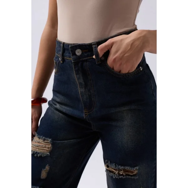 Lazer Kesim Wide Leg Yüksek Bel Jean