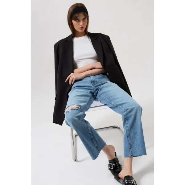 Lazer Kesim Yüksek Bel Jean