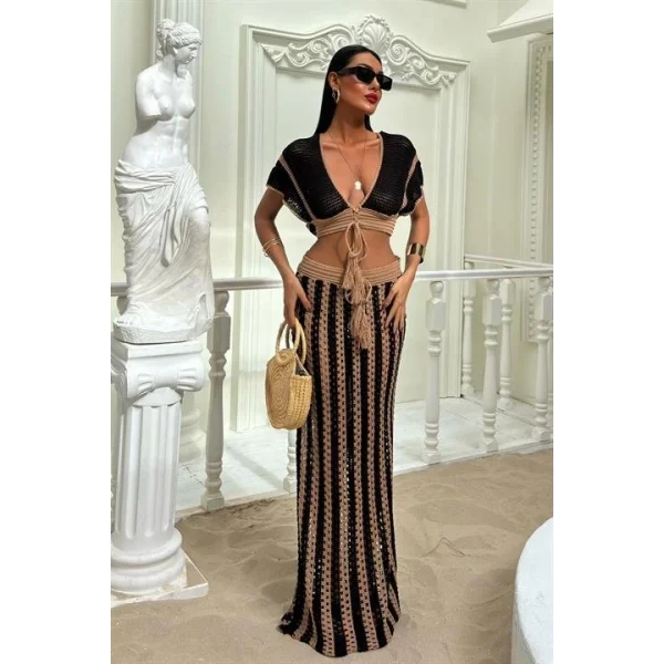 Leighton Çizgili Ajurlu Takım 9846