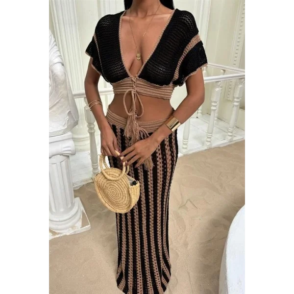 Leighton Çizgili Ajurlu Takım 9846