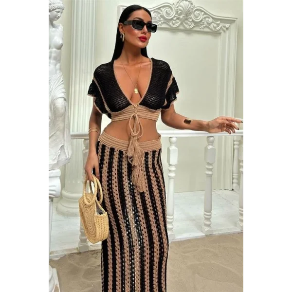 Leighton Çizgili Ajurlu Takım 9846