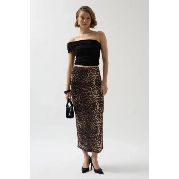 Leopar Desen Midi Etek