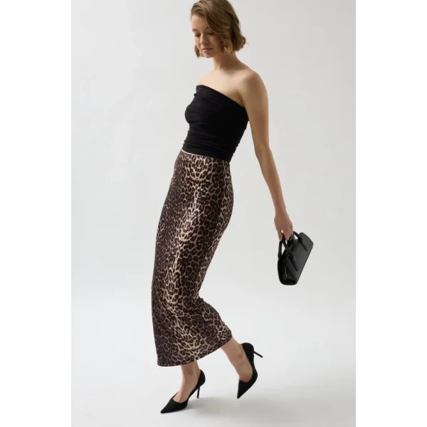 Leopar Desen Midi Etek