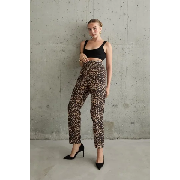 Leopar Desenli Kumaş Pantolon