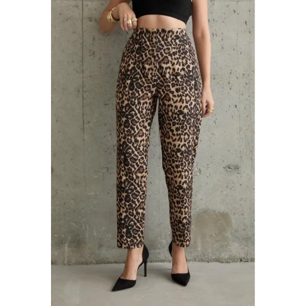 Leopar Desenli Kumaş Pantolon