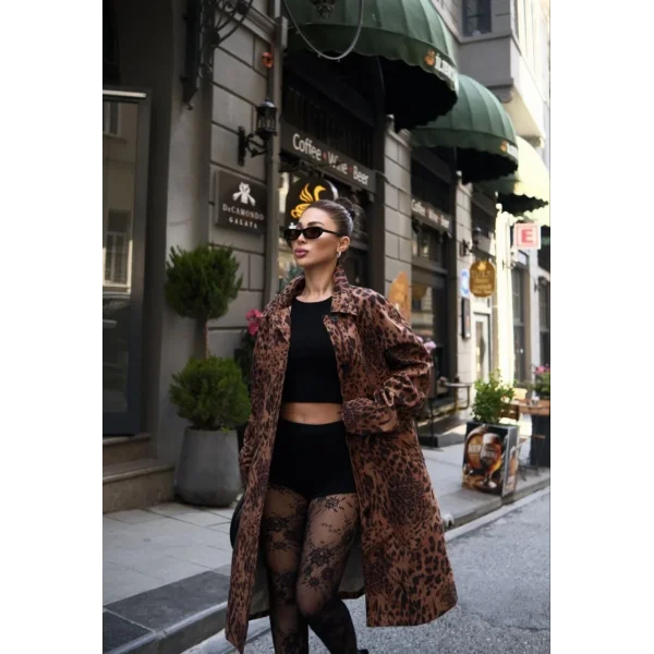 Leopar Desenli Trençkot Ceket Mont - Leopar