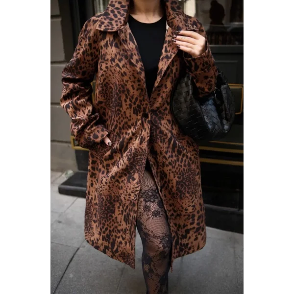 Leopar Desenli Trençkot Ceket Mont - Leopar