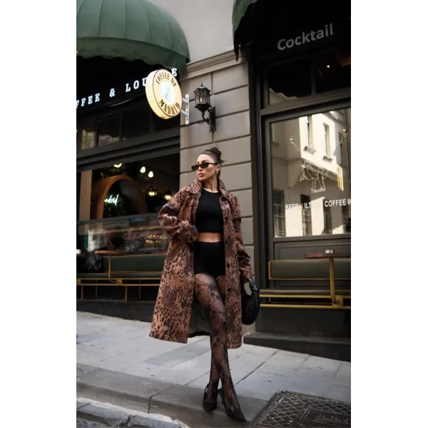 Leopar Desenli Trençkot Ceket Mont - Leopar