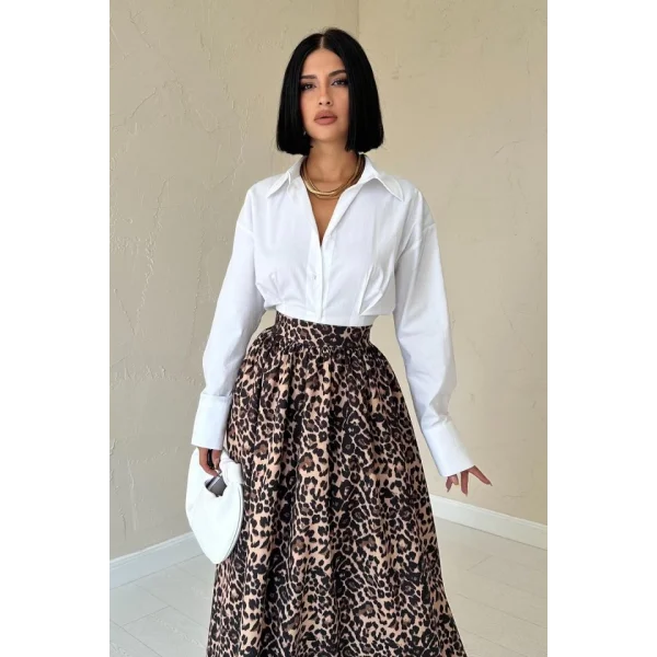 Leopar Leopar Büzgülü Uzun Etek