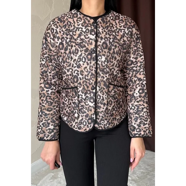 Leopar Leopar Desenli Kapitone Ceket