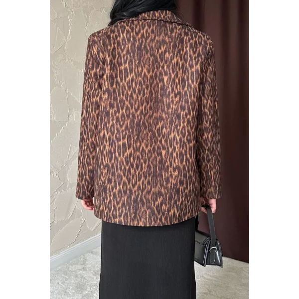 Leopar Yakası Kürk Garnili Desenli Ceket