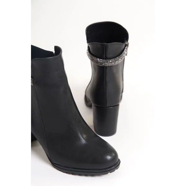 LIA Fermuarlı Ortopedik Taban Taşlı Topuklu Kadın Bot CTT - Ten