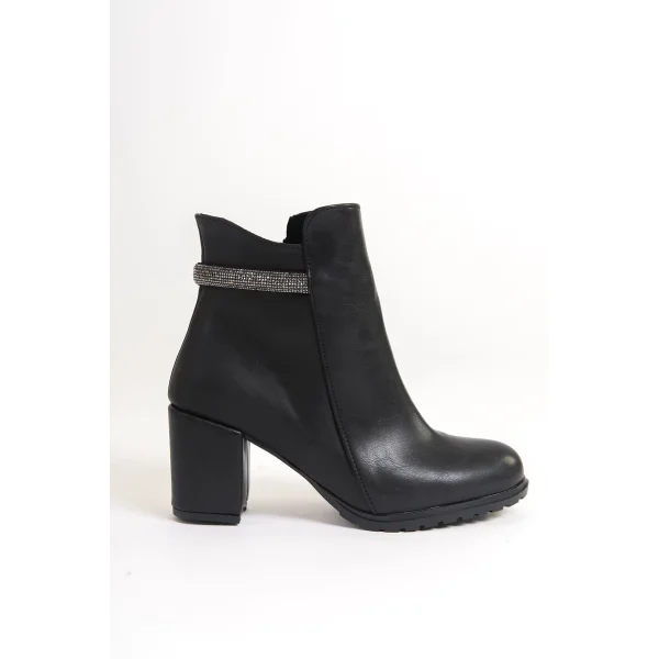 LIA Fermuarlı Ortopedik Taban Taşlı Topuklu Kadın Bot  CST - Siyah