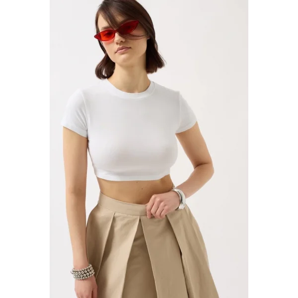 Likralı Basic Crop T-Shirt
