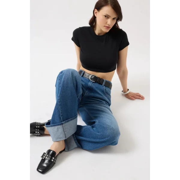 Likralı Basic Crop T-Shirt