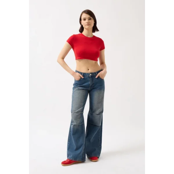 Likralı Basic Crop T-Shirt