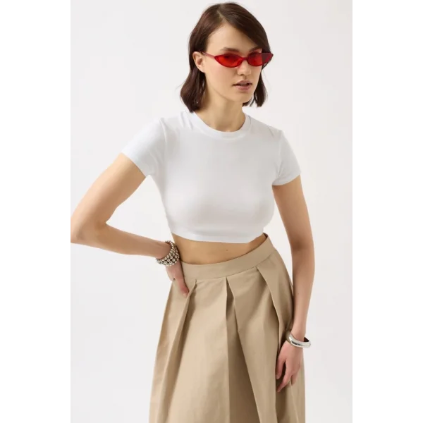 Likralı Basic Crop T-Shirt