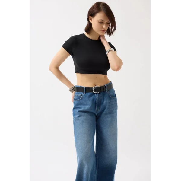 Likralı Basic Crop T-Shirt