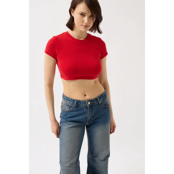Likralı Basic Crop T-Shirt