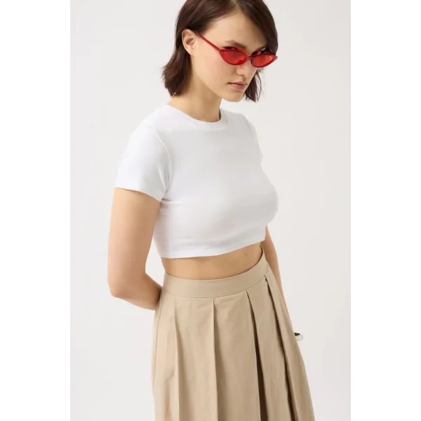 Likralı Basic Crop T-Shirt