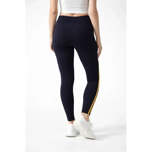 Likralı Yan Sarı Şeritli Detaylı Tayt - Siyah