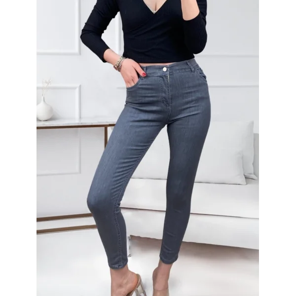 Likralı Yüksek Bel Jean Pantolon