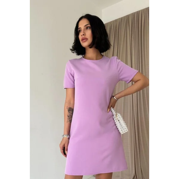 Lila Kısa Kol Atlas Mini Elbise