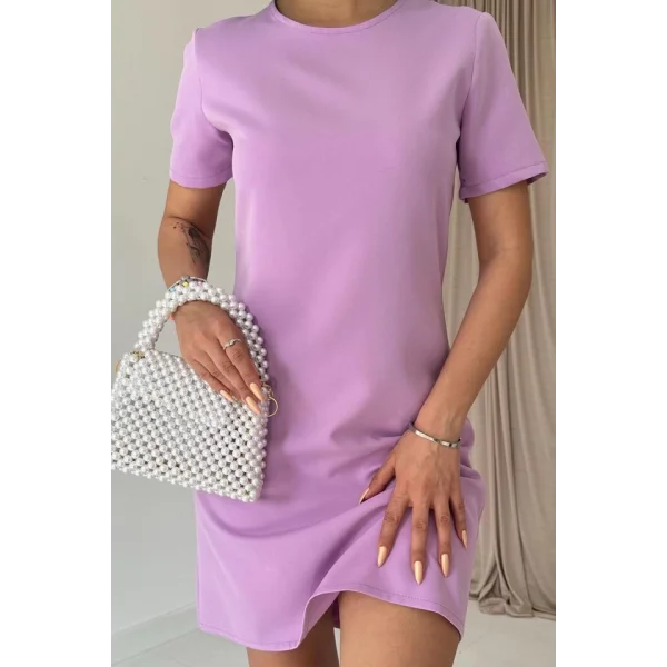 Lila Kısa Kol Atlas Mini Elbise