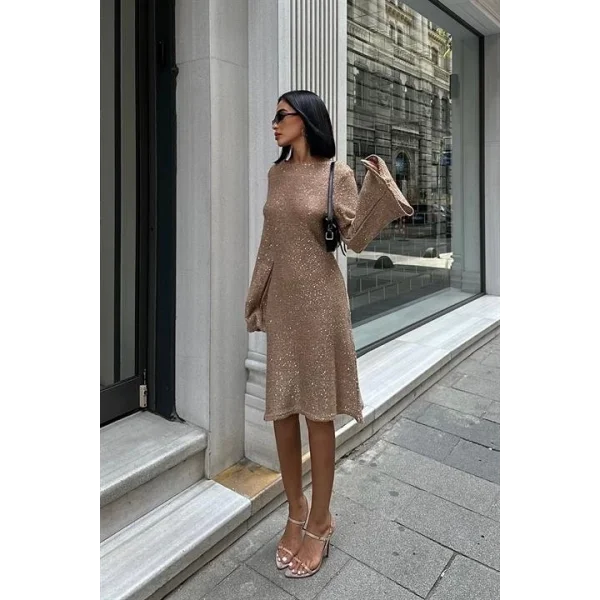 Lilian Işıltılı Sırt Dekolte Elbise 2816