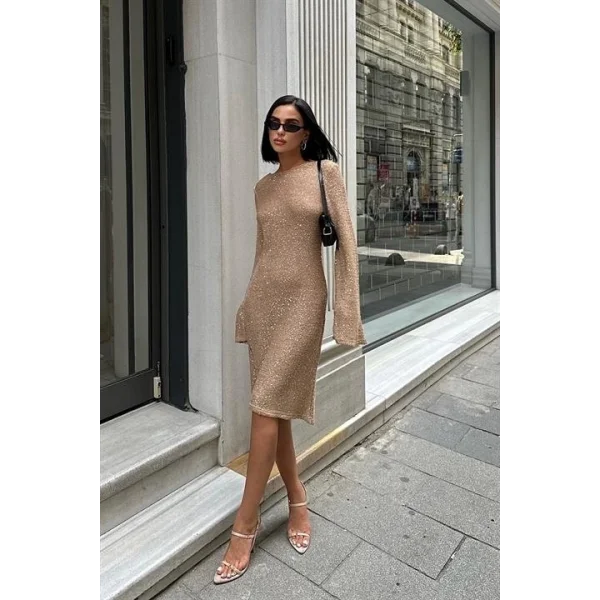 Lilian Işıltılı Sırt Dekolte Elbise 2816