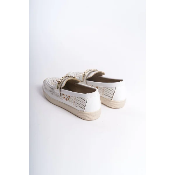 LILY Bağcıksız Ortopedik Rahat Taban Çiçek Desenli Kadın Babet Ayakkabı  CKT - Beyaz