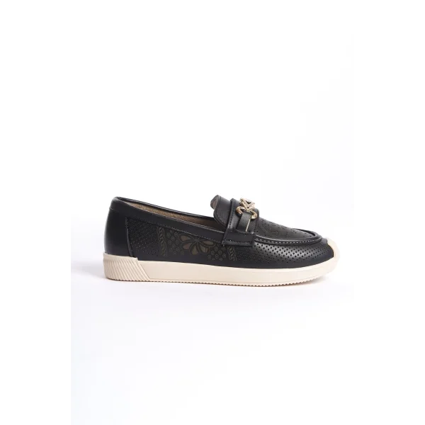 LILY Bağcıksız Ortopedik Rahat Taban Çiçek Desenli Kadın Babet Ayakkabı  CKT - Siyah