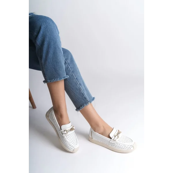 LILY Bağcıksız Ortopedik Rahat Taban Kalp Desenli Kadın Babet Ayakkabı  CKT - Beyaz