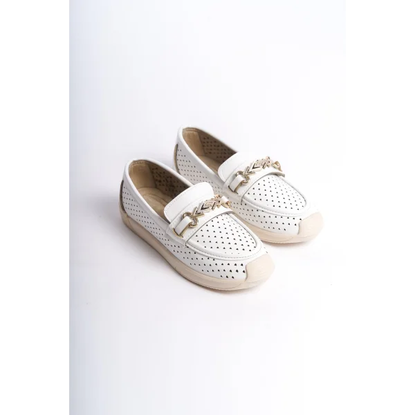 LILY Bağcıksız Ortopedik Rahat Taban Kalp Desenli Kadın Babet Ayakkabı  CKT - Beyaz