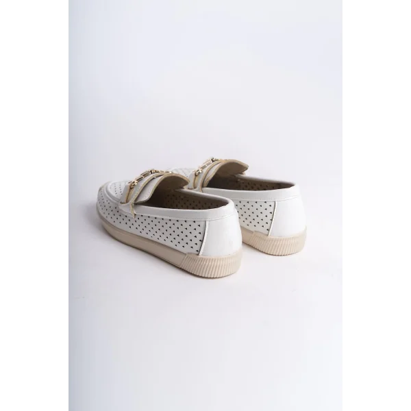 LILY Bağcıksız Ortopedik Rahat Taban Kalp Desenli Kadın Babet Ayakkabı  CKT - Beyaz