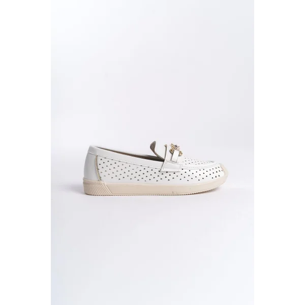 LILY Bağcıksız Ortopedik Rahat Taban Kalp Desenli Kadın Babet Ayakkabı  CKT - Beyaz