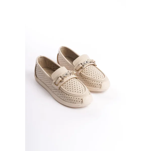 LILY Bağcıksız Ortopedik Rahat Taban Kalp Desenli Kadın Babet Ayakkabı  CKT - Krem