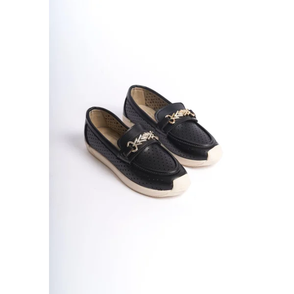 LILY Bağcıksız Ortopedik Rahat Taban Kalp Desenli Kadın Babet Ayakkabı  CKT - Siyah