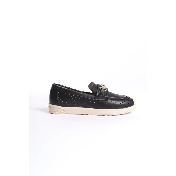 LILY Bağcıksız Ortopedik Rahat Taban Kalp Desenli Kadın Babet Ayakkabı  CKT - Siyah