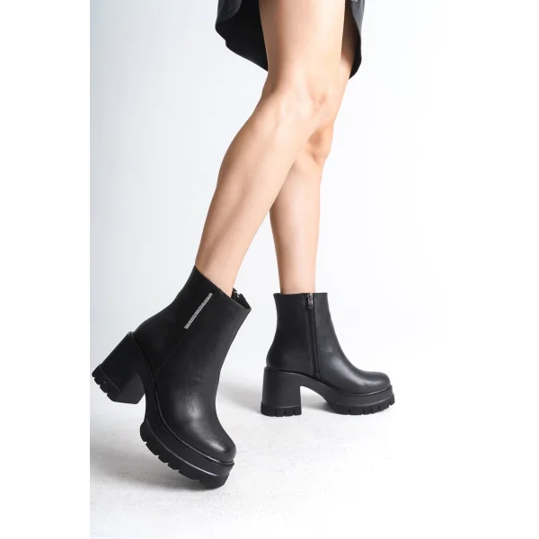 LISSE Fermuarlı Ortopedik Taban Kalın Topuklu Kadın Bot CST - Siyah