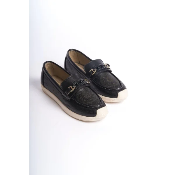 LIZY Bağcıksız Ortopedik Rahat Taban Çiçek Desenli Kadın Babet Ayakkabı  CKT - Siyah